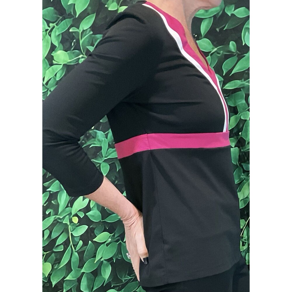 🖤 LOFT Colorblock V-Neck Top – Black White Pink – 3/4 Sleeve – Medium - Picture 3 of 6